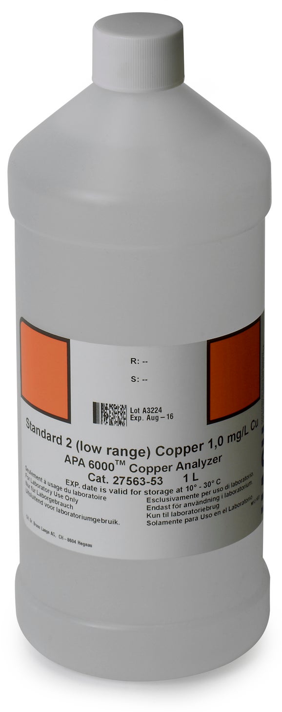 APA6000 Copper Standard 2 (low range), 1.0 mg/L, 1L bottle
